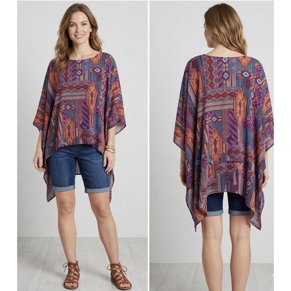 Slim Factor By Investments OS High Low Tunic Top Cover Up Boho Artsy Festival